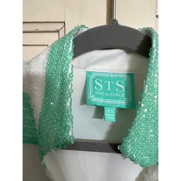 Sail To Sable size XS mint green & white sequined dress - Picture 2 of 4